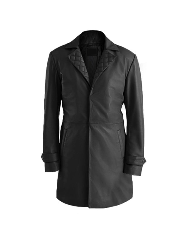 Men Black Leather Long Coat