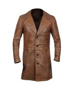 Men Brown Leather Car Coat