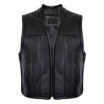 Zipper Leather Vest Biker In Black