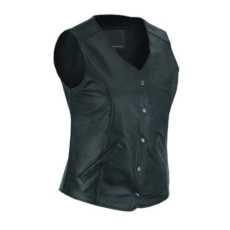 Women's 3/4 Long Body Motorcycle Vest with Plain Sides