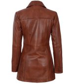 Kandis Women's Cognac Brown Leather Car Coat