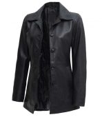 Women's Black Leather 3 4 Length Car Coat