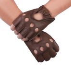 Driving Gloves Half Finger Fingerless Knuckle Holes for Men Genuine Leather