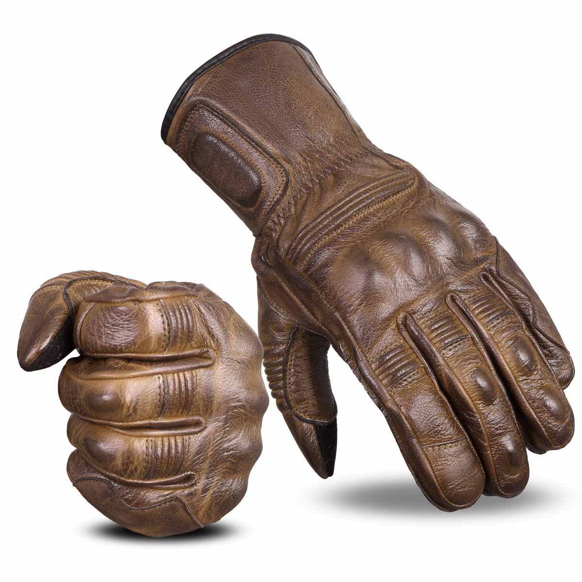 Mens Nice Genuine Leather Gauntlet Motorcycle Gloves