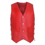 Leather Vest Biker In Red