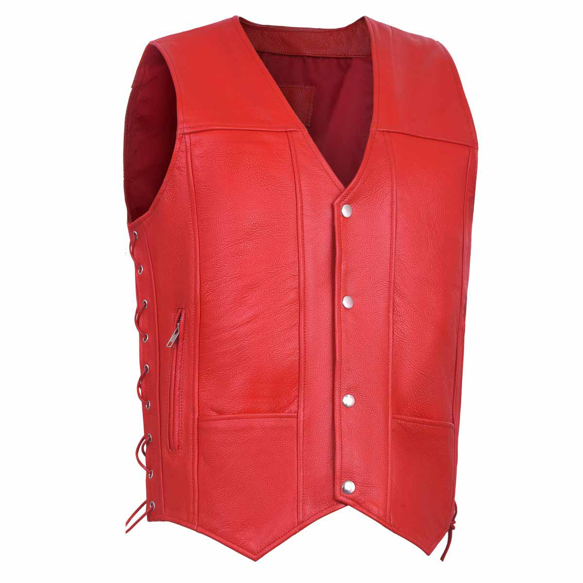 Leather Vest Biker In Red