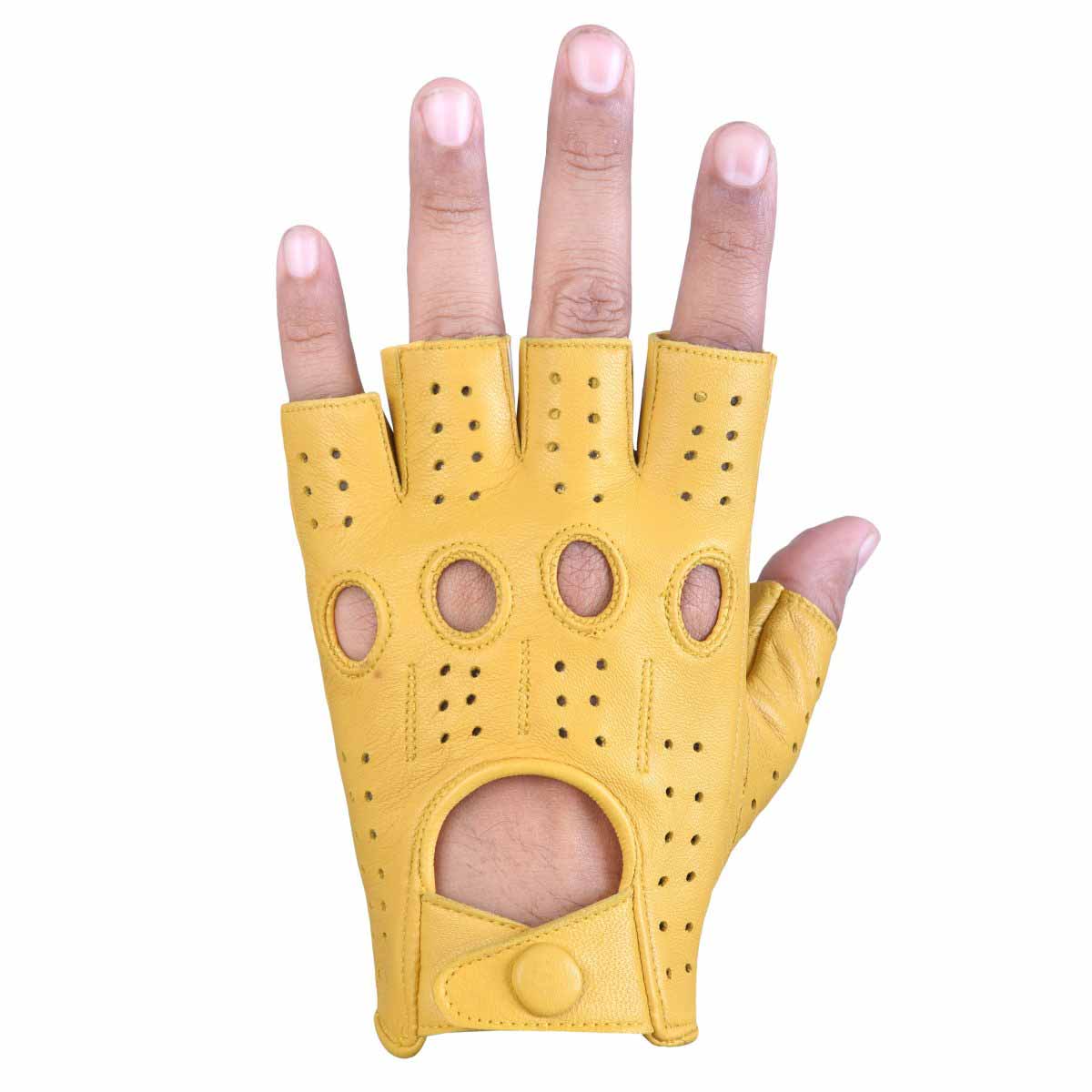 Driving Gloves Half Finger Fingerless Knuckle Holes for Men Genuine Leather