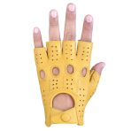 Driving Gloves Half Finger Fingerless Knuckle Holes for Men Genuine Leather