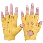 Driving Gloves Half Finger Fingerless Knuckle Holes for Men Genuine Leather