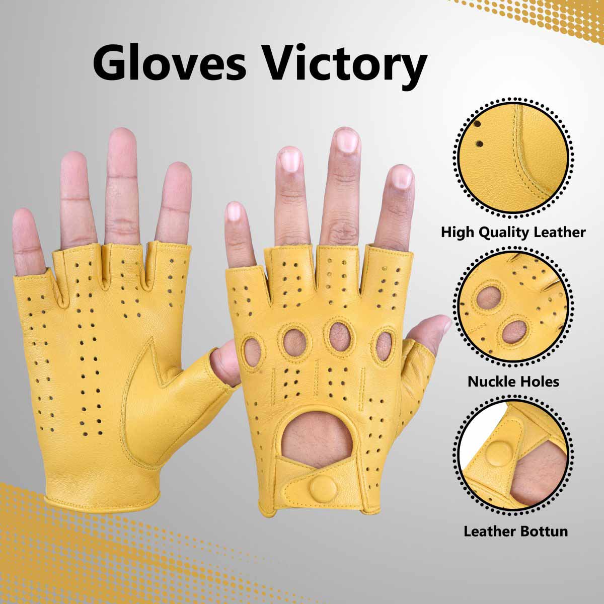 Driving Gloves Half Finger Fingerless Knuckle Holes for Men Genuine Leather