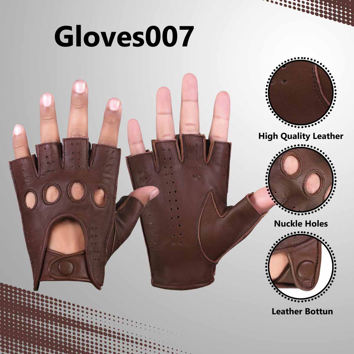 Driving Gloves Half Finger Fingerless Knuckle Holes for Men Genuine Leather