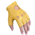 Driving Gloves Half Finger Fingerless Knuckle Holes for Men Genuine Leather