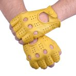 Driving Gloves Half Finger Fingerless Knuckle Holes for Men Genuine Leather