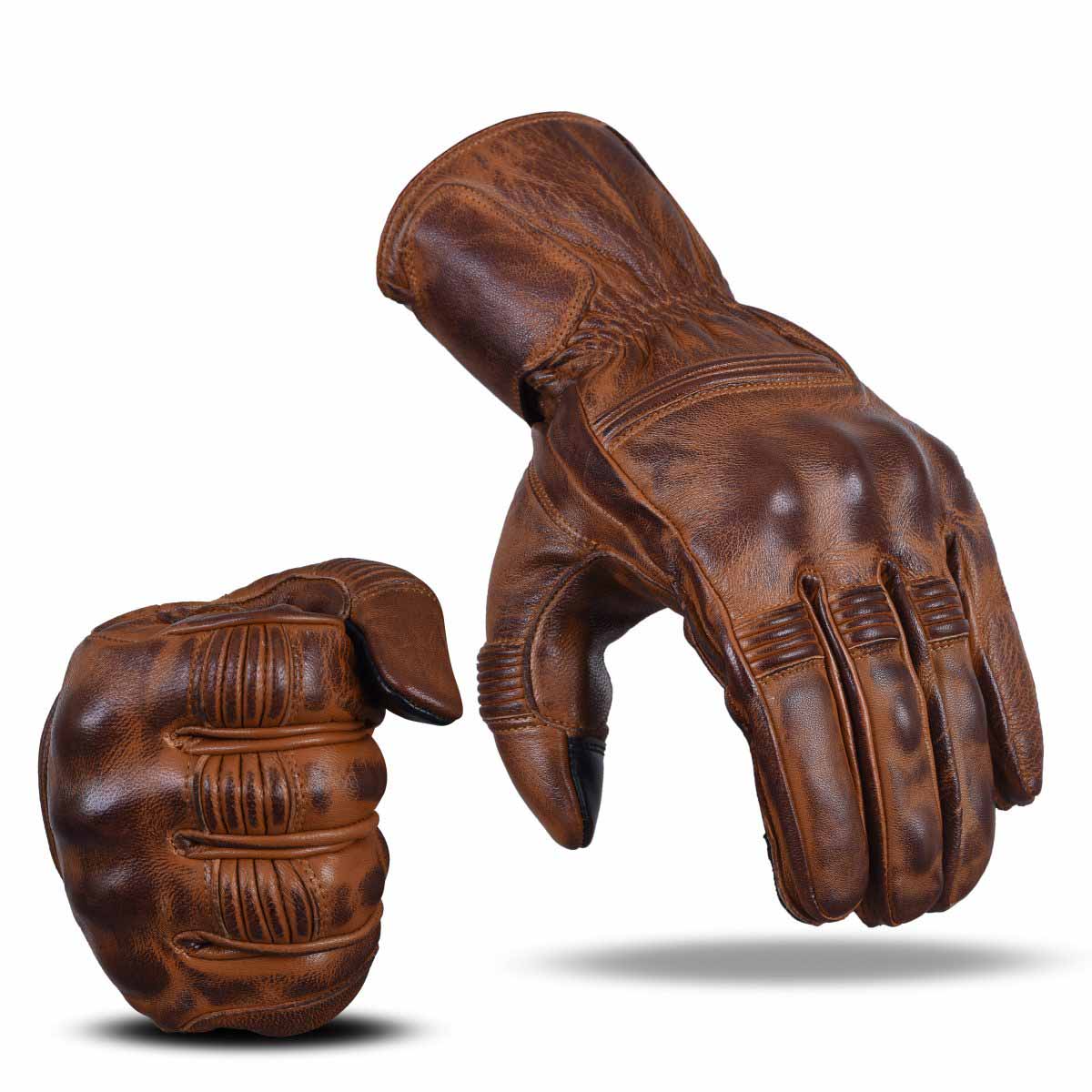 Mens Nice Genuine Leather Gauntlet Motorcycle Gloves