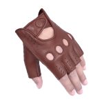 Driving Gloves Half Finger Fingerless Knuckle Holes for Men Genuine Leather