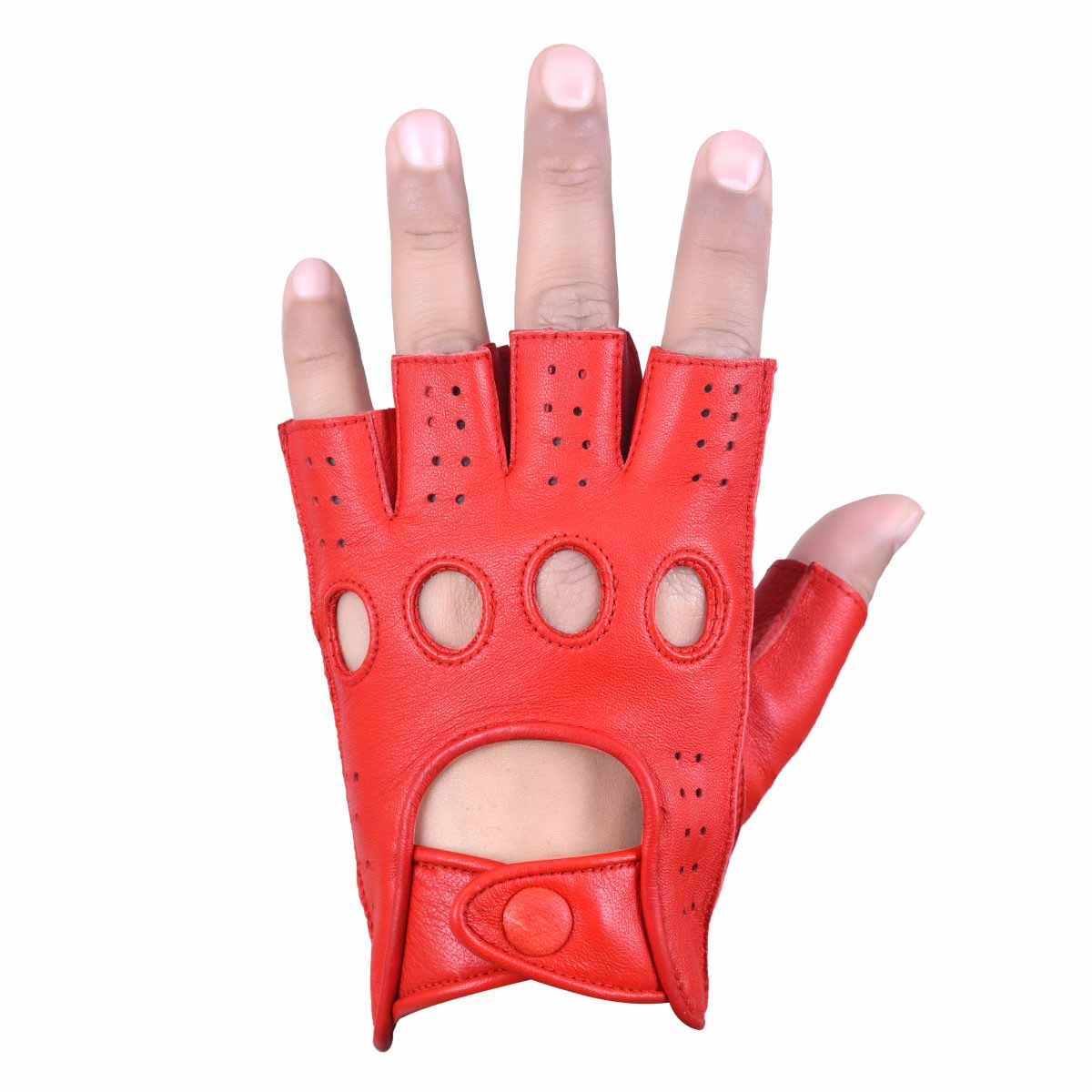 Driving Gloves Half Finger Fingerless Knuckle Holes for Men Genuine Leather