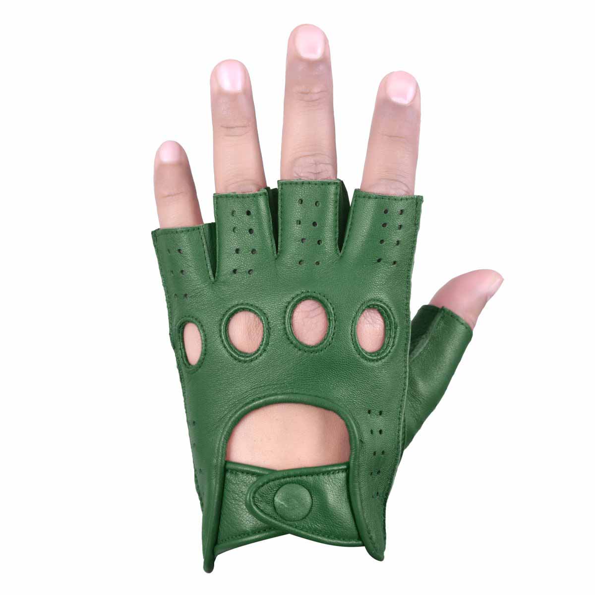 Driving Gloves Half Finger Fingerless Knuckle Holes for Men Genuine Leather