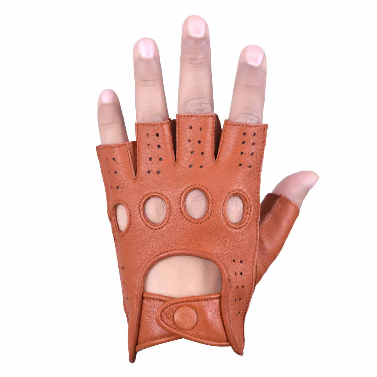 Driving Gloves Half Finger Fingerless Knuckle Holes for Men Genuine Leather