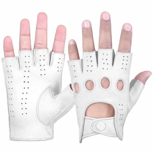 Driving Gloves Half Finger Fingerless Knuckle Holes for Men Genuine Leather