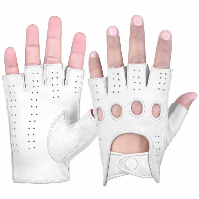 Driving Gloves Half Finger Fingerless Knuckle Holes for Men Genuine Leather