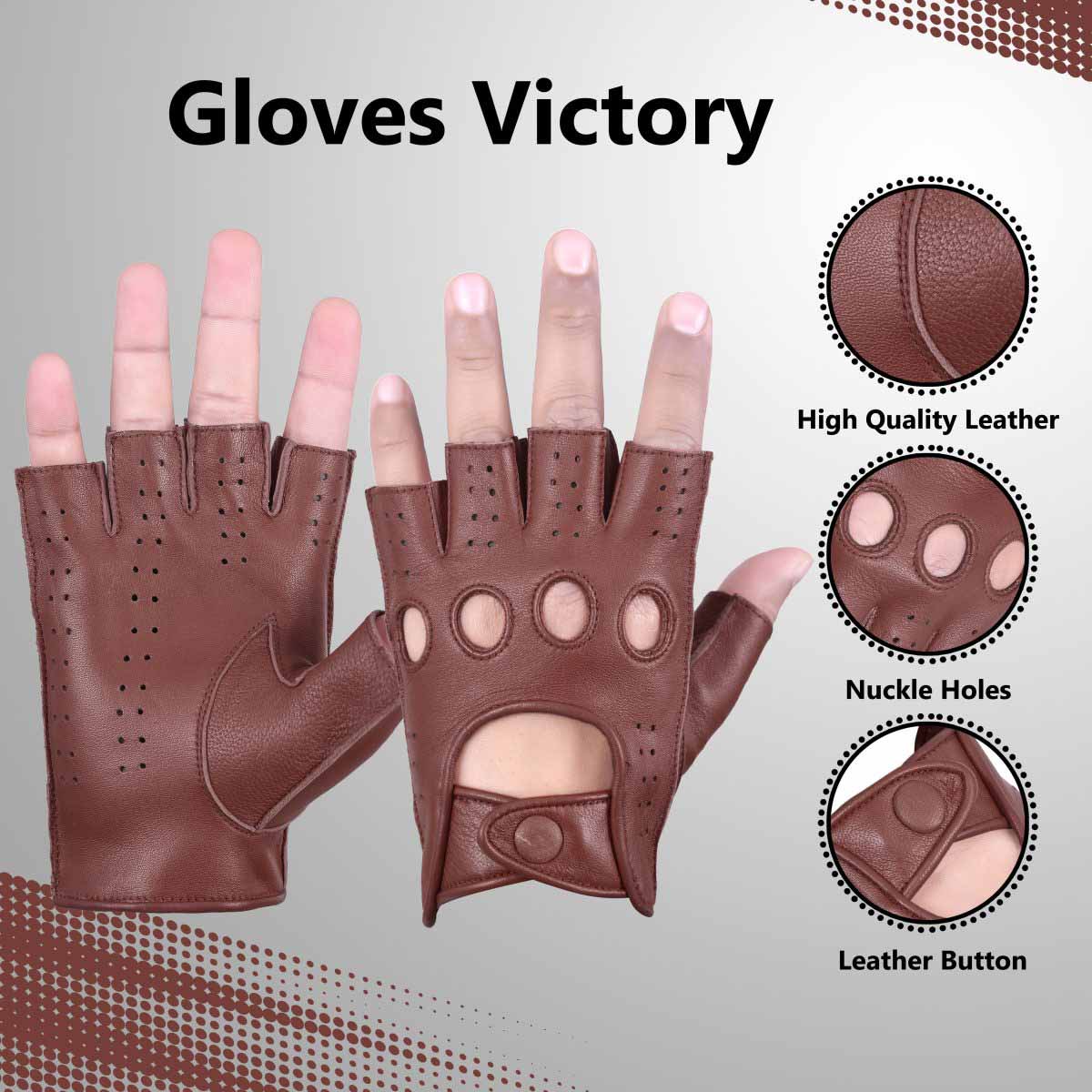 Driving Gloves Half Finger Fingerless Knuckle Holes for Men Genuine Leather