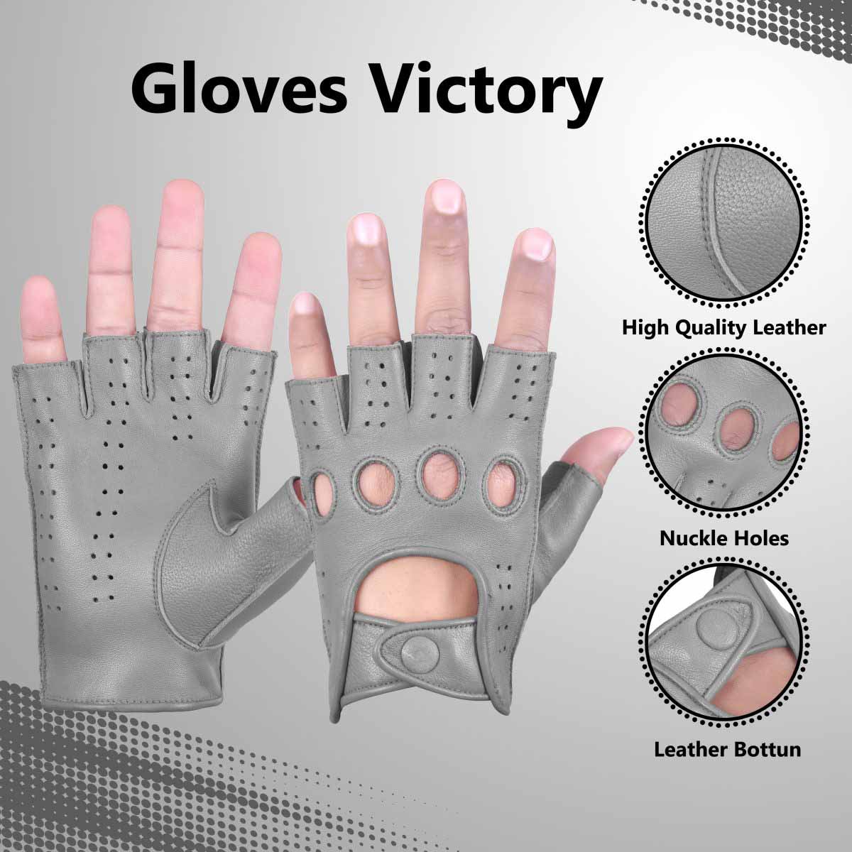 Driving Gloves Half Finger Fingerless Knuckle Holes for Men Genuine Leather