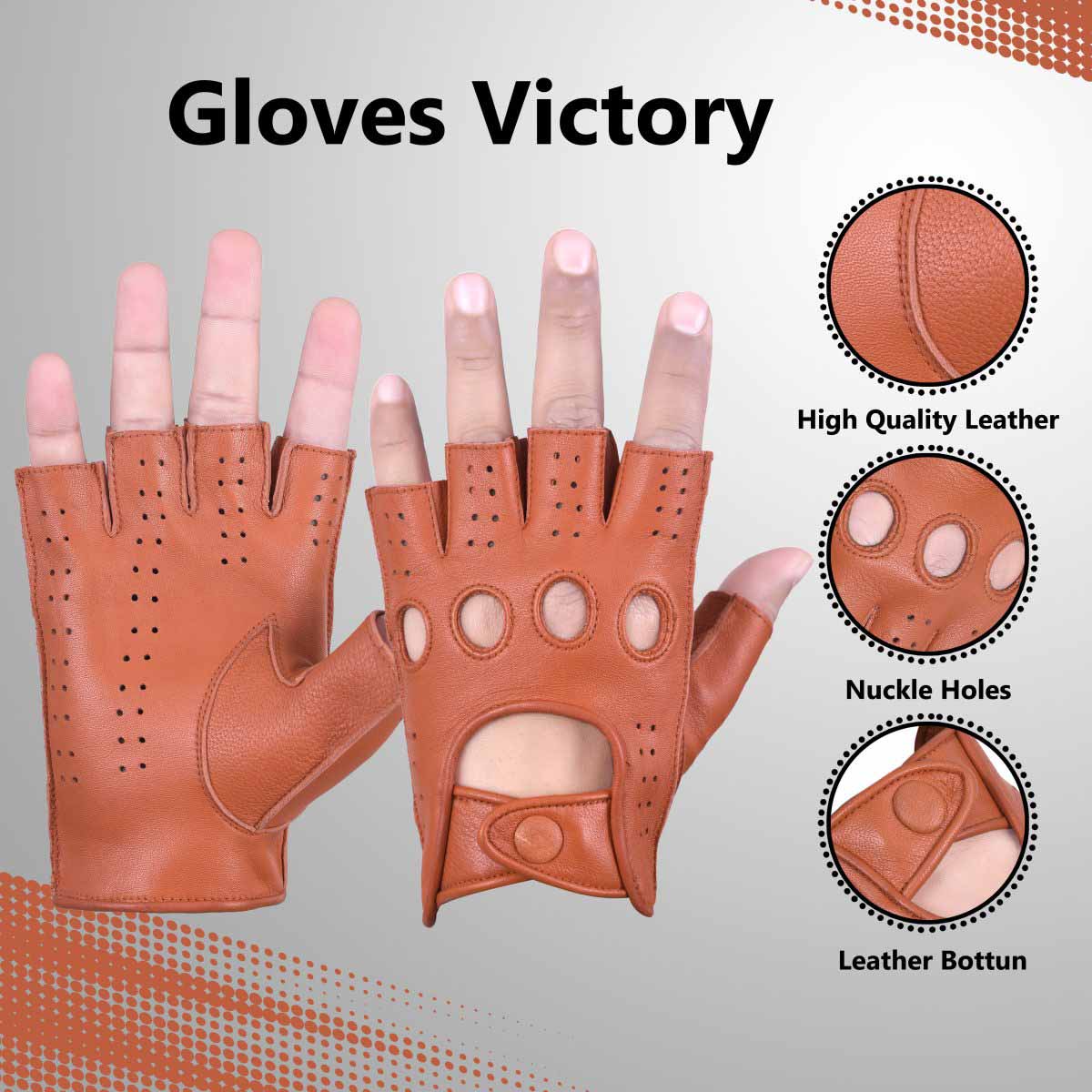 Driving Gloves Half Finger Fingerless Knuckle Holes for Men Genuine Leather