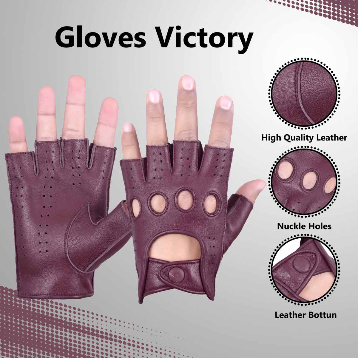 Driving Gloves Half Finger Fingerless Knuckle Holes for Men Genuine Leather