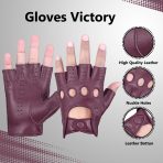 Driving Gloves Half Finger Fingerless Knuckle Holes for Men Genuine Leather