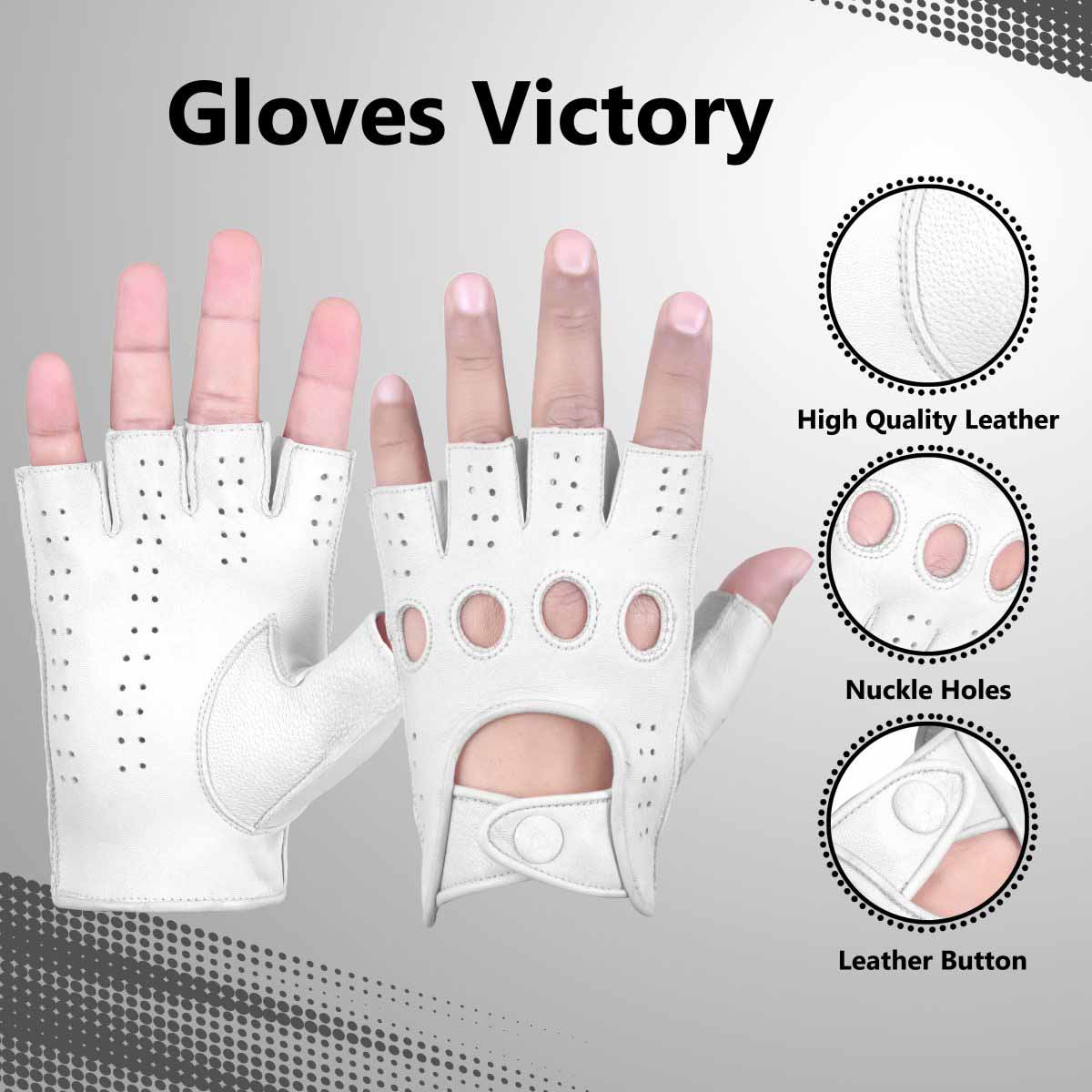 Driving Gloves Half Finger Fingerless Knuckle Holes for Men Genuine Leather