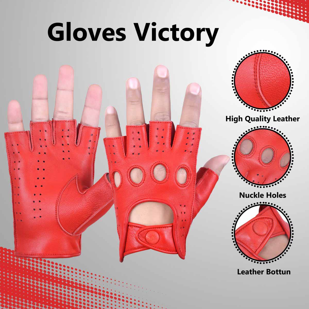 Driving Gloves Half Finger Fingerless Knuckle Holes for Men Genuine Leather