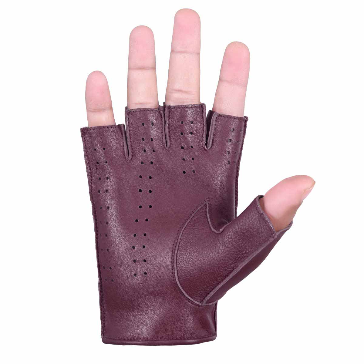 Driving Gloves Half Finger Fingerless Knuckle Holes for Men Genuine Leather