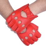 Driving Gloves Half Finger Fingerless Knuckle Holes for Men Genuine Leather