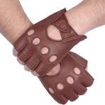 Driving Gloves Half Finger Fingerless Knuckle Holes for Men Genuine Leather