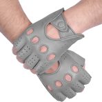 Driving Gloves Half Finger Fingerless Knuckle Holes for Men Genuine Leather