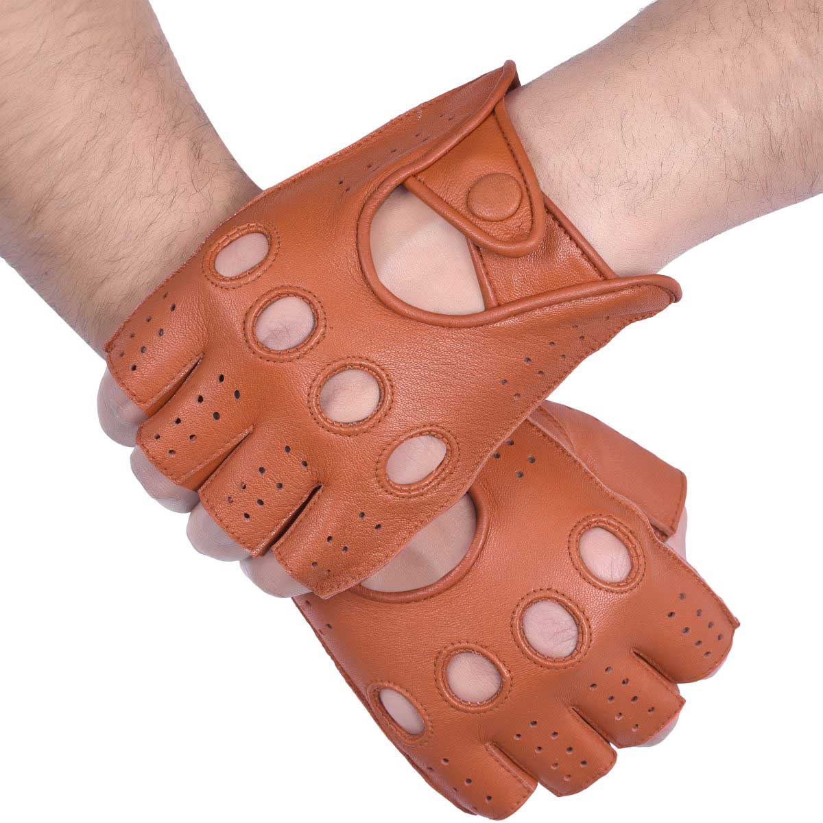 Driving Gloves Half Finger Fingerless Knuckle Holes for Men Genuine Leather