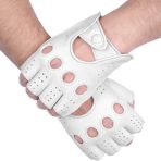 Driving Gloves Half Finger Fingerless Knuckle Holes for Men Genuine Leather